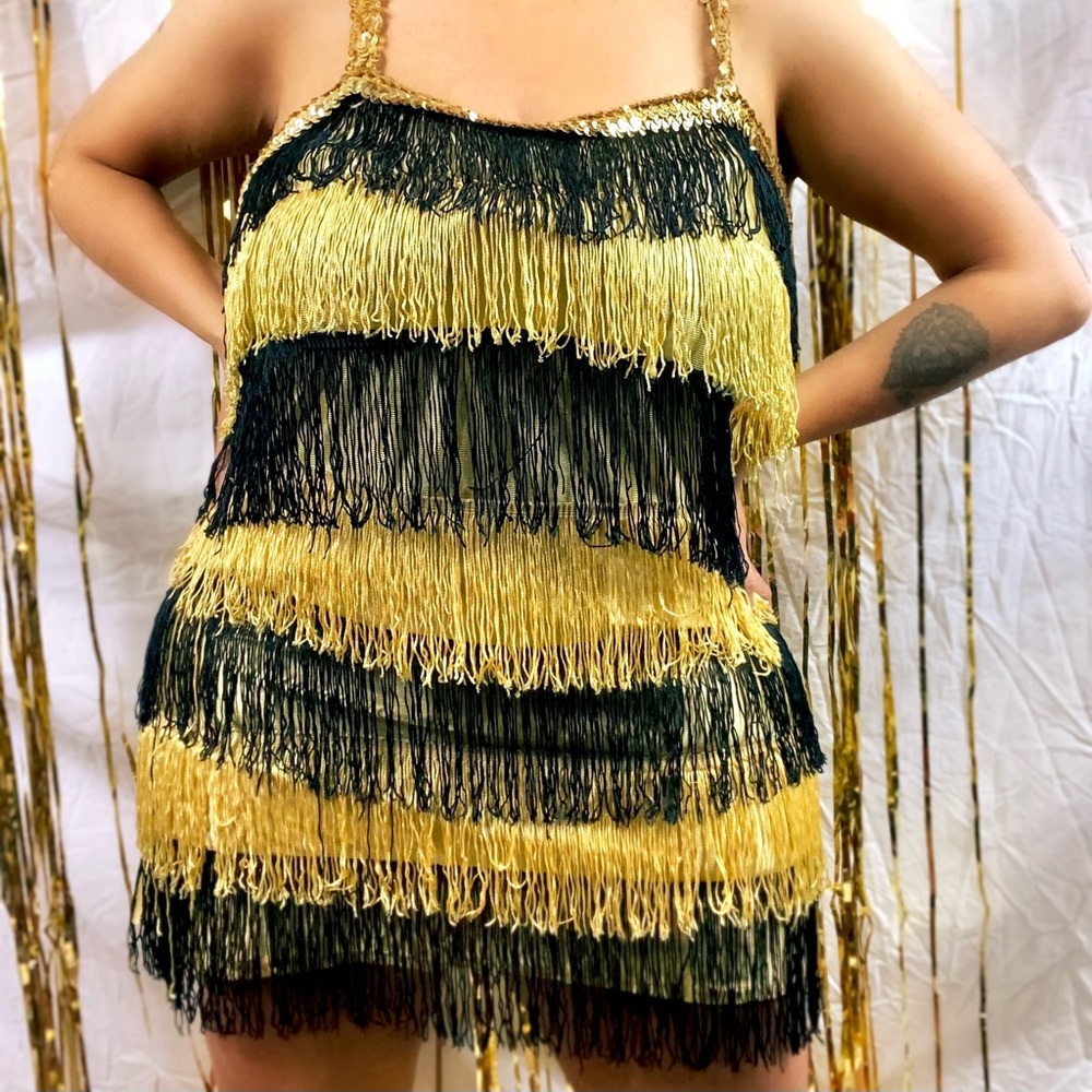 Black & Gold fringe dress